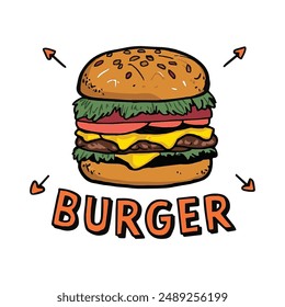 I love Burger hand drawn colorful vector illustration