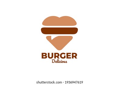 love burger logo. illustration of burger forming a love shape. restaurant logo.