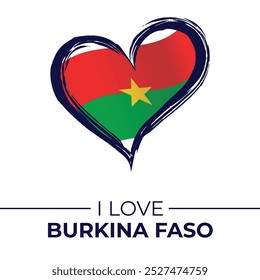 I Love Burkina Faso Banner with Flag in Heart. Burkina Faso love Emblem Isolated on White Background. Vector, Illustration, Isolated, Love, Background.