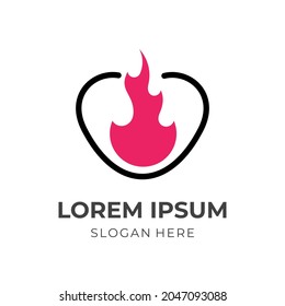 love burn logo template, love and fire, combination logo with flat black and pink color style