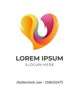 love burn logo vector, love and fire combination logo with 3d colorful style