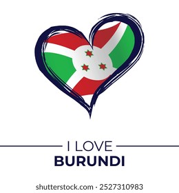 I Love Burundi Banner with Flag in Heart. Burundi love Emblem Isolated on White Background. Vector, Illustration, Isolated, Love, Background.