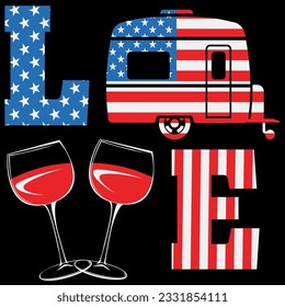 Love bus camping patriotic 4th of july t-shirt design