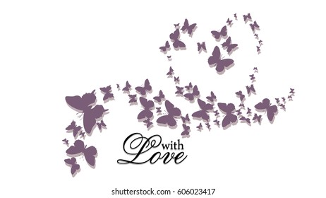 Love of butterflies pattern on a white background for card acceptance in love, Valentine's Day Valentine's, invitation to a wedding, birthday.Vector 