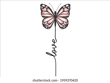 love butterfly design hand drawn