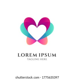 Love butterfly logo concept template. Butterfly logo with heart shape in transparency color style