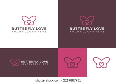 Vector de diseño del logotipo de amor y mariposa