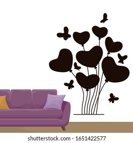 love and butterfly wall decoration sticker design vector