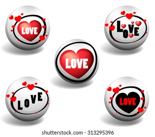 Love button in different designs illustration