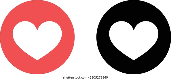 Love button icon set vector in black and red for social media and app. love symbol