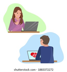 Amor por correo electrónico. El tipo le envió una tarjeta de San Valentín a la chica.