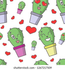 love cactus pattern with different emoji and color pots
