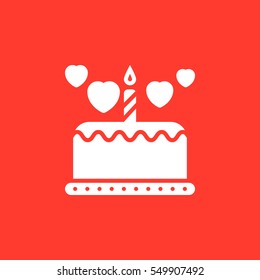 Love cake with hearts icon vector, filled flat sign, solid white pictogram isolated on red. Symbol, logo illustration