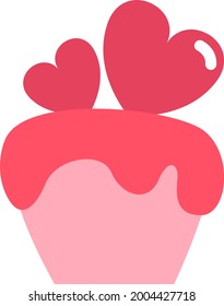 Pastel de amor con corazones, ilustración, vector sobre un fondo blanco.