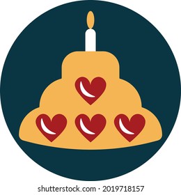 Love cake with hearts, illustration, vector on a white background.