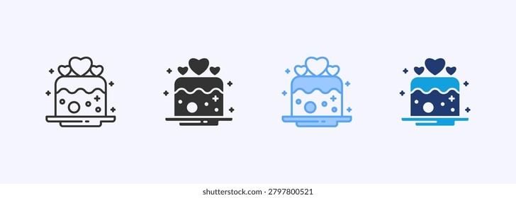 Love Cake Icon Set Multiple Style Collection Vector Illustration