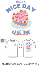 Pastel de amor. Dulce club. Arte vectorial de pastel de cumpleaños feliz, pastel de cereza y fresa. Diseño gráfico de la impresión de la torta de la vainilla de la fruta para la camiseta, la ropa, los carteles, el fondo y otros.