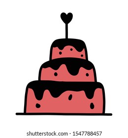 Love cake wedding - Romantic hand drawn icon set