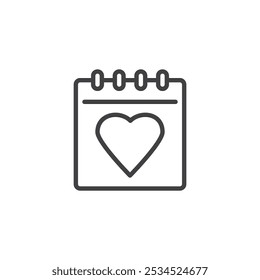 Love Calendar line icon. linear style sign for mobile concept and web design. A calendar with a heart outline vector icon. Valentines day symbol, logo illustration. Vector graphics