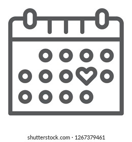 Love calendar line icon, romance and love, valentine date sign, vector graphics, a linear pattern on a white background, eps 10.