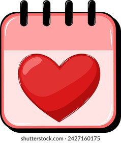 Love Calendar With Red Heart Vector Illustration