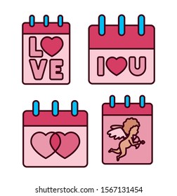 Love calendars icon design, passion romantic valentines day wedding romance decoration theme Vector illustration