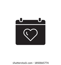 love calender icon vector. black glyph style. isolated on white background