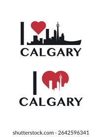 I love Calgary vector art, badge, tag, icon, logo concept. Canada, Alberta city landmarks and heart isolated image layout for print, image, card