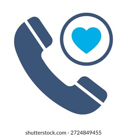 Love call icon blue flat vector design telephone heart symbol romance relationship dating contact graphic element sign