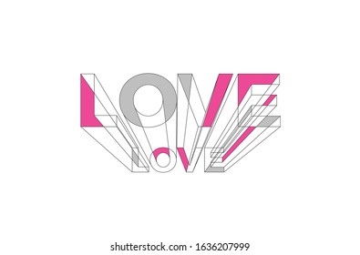 Love Calligraphic 3d Style Text Vector illustration Design.