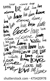 Love calligraphic lettering with outline hand drawn, Illustration EPS10 great for any use/Hand made doodle of love words "love" 