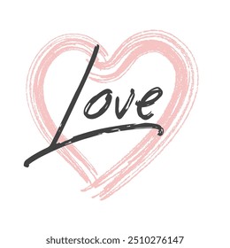 Liebe kalligraphischen Text mit gebürsteten handgezeichneten Herz, Hintergrundtextur