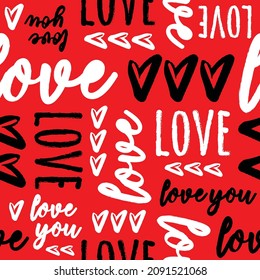 Love calligraphic text seamless pattern for valentine's day