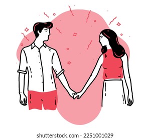 Love calligraphy for 14 February, Saint Valentines day postcard with greeting phrase colored flat vector illustration isolated on white background