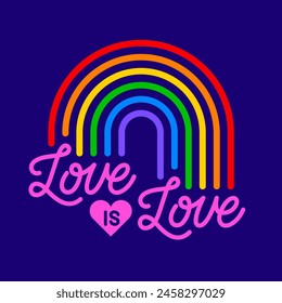 Liebe ist Liebe Kalligraphie Design mit Regenbogen Hintergrund. Konzeption des Pride Month Celebration.