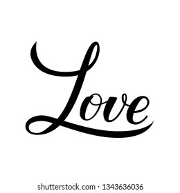 Love calligraphy hand lettering isolated on white. Valentine’s day typography poster. Easy to edit element of design for banner, invitation, greeting card, t-shorts, logo, flyer, etc.