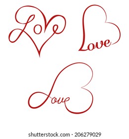 Love calligraphy hearts