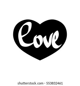 love, calligraphy lettering, heart, word design template, vector illustration