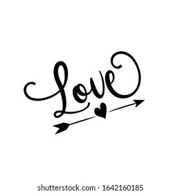 Love calligraphy text with arrow. Good for wedding decor, greeting card, poster, banner, textile print, and gift design. 