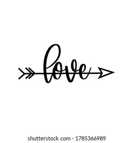 Liebe kalligrafischen Text mit Pfeil. Gut geeignet für Hochzeitsdekoration, Grußkarte, Poster, Banner, Stoffdruck und Geschenkdesign. 