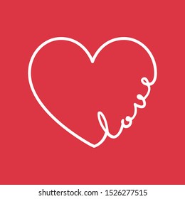 Love - calligraphy word with hand drawn heart. Lettering symbol illustration for t-shirt, poster, wedding, greeting card