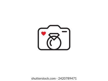 love camera with diamond photography logo icon design