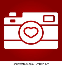 Love camera glyph icon, valentines day and romantic, photography sign vector graphics, a solid pattern on a red background, eps 10.