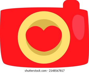 Love camera, illustration, vector on a white background.