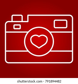 Love camera line icon, valentines day and romantic, photography sign vector graphics, a linear pattern on a red background, eps 10.