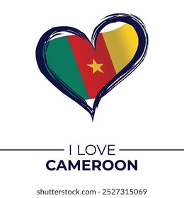 I Love Cameroon Banner with Flag in Heart. Cameroon love Emblem Isolated on White Background. Vector, Illustration, Isolated, Love, Background.