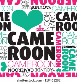 Ich liebe Kamerun nahtloses typografisches Hintergrundmuster auf Vektorgrafik