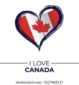 I Love Canada Banner with Flag in Heart. Canada love Emblem Isolated on White Background. Vector, Illustration, Isolated, Love, Background.