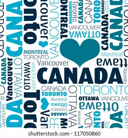 I love canada cities seamless typography background pattern in vector