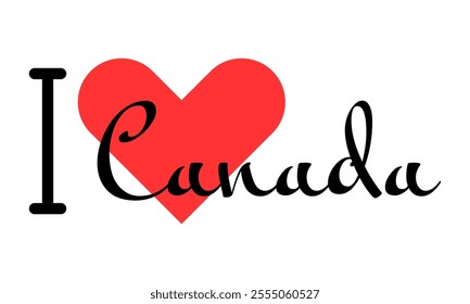 I love Canada. Hand drawn letters with red heart. Vector illustration, lettering in modern design for print t shirt, banner, poster, sticker or label.